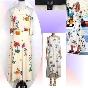 Tibi Bella Floral 100% Silk Open Back Floral Midi Dress Sz 4-6